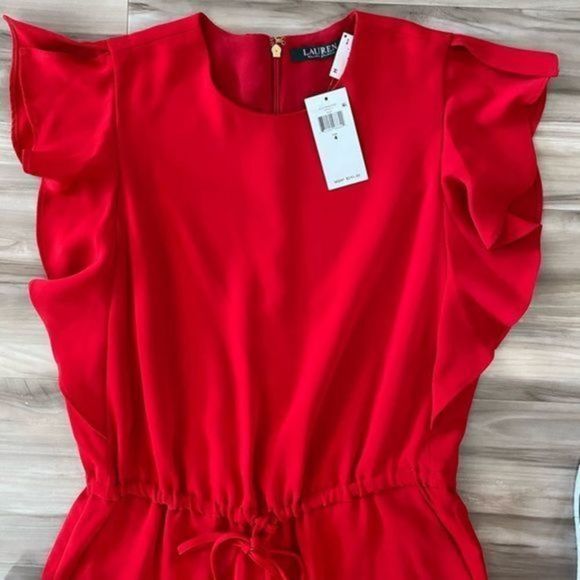 034 Ralph Lauren ruffled trim jumpsuit NWT Size 4 - Picture 3 of 11